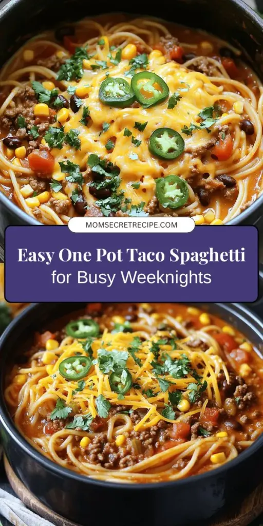 Looking for a quick and tasty dinner option? Try One Pot Taco Spaghetti! This easy recipe combines the zesty flavors of tacos with comforting spaghetti, all cooked in one pot for minimal mess. Perfect for busy weeknights, it's packed with protein, fiber, and flavor. Customize it to your taste and enjoy a hearty meal that the whole family will love. Discover the joys of one-pot cooking today! #OnePotMeal #TacoSpaghetti #QuickDinner #FamilyFriendlyCooking #ComfortFood