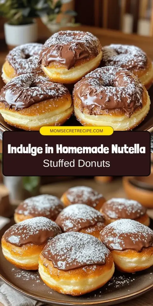 Indulge your sweet tooth with homemade Nutella stuffed donuts! Experience the joy of crafting fluffy donuts filled with rich chocolate-hazelnut goodness, perfect for any occasion. This simple yet delightful recipe allows you to customize flavors, ensuring each bite is uniquely yours. Perfect for brunch, celebrations, or a special treat just for you! Dive into this decadent dessert and create lasting memories with family and friends. #NutellaDonuts #HomemadeDesserts #SweetTreats #BakingFun