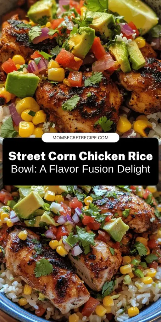 Discover the delicious world of the Street Corn Chicken Rice Bowl, a vibrant dish that harmonizes succulent chicken, sweet corn, and fresh veggies. Perfect for quick dinners or gatherings, this bowl is a culinary adventure inspired by traditional Mexican street food. Customize it with your favorite toppings and enjoy a meal that's nutritious, satisfying, and bursting with flavor. Get ready to create a bowl that looks as good as it tastes! #StreetCorn #RiceBowl #Foodie #HealthyEating #MexicanCuisine #DinnerInspo #RecipeIdeas #CookingAtHome