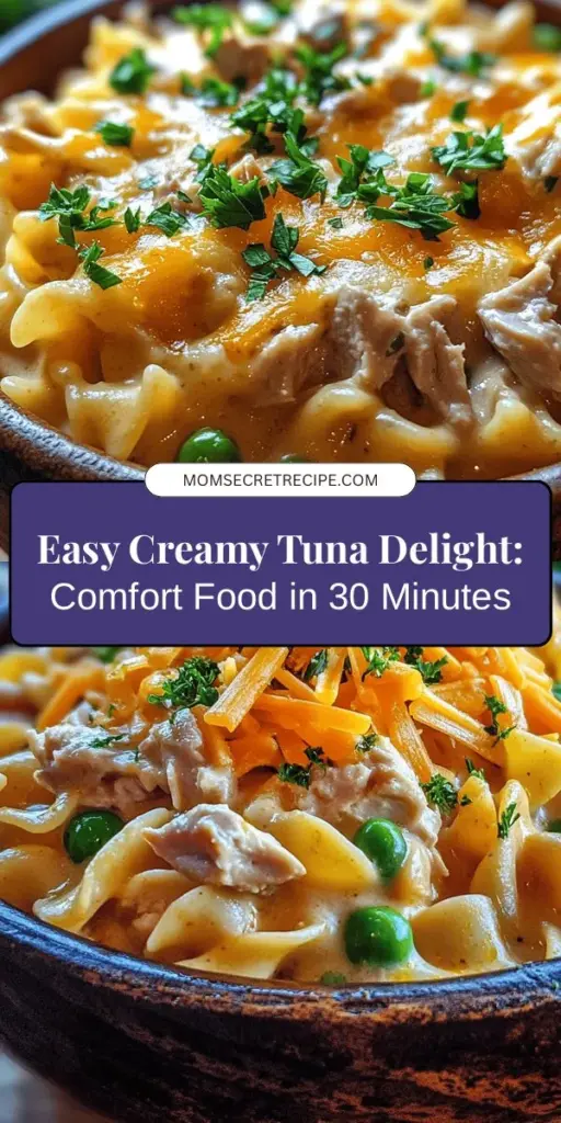 Discover the heartwarming comfort of Creamy Tuna Delight—a simple yet satisfying dish perfect for busy nights or gatherings. In just 30 minutes, you can create a meal featuring tender egg noodles, flaky tuna, and a rich, creamy sauce that's easily customizable. Explore ingredient swaps and creative variations to make it your own! This delightful recipe will surely become a favorite in your household. #CreamyTunaDelight #ComfortFood #QuickRecipes #EasyCooking #PastaLovers #TunaRecipes #HomeCookedMeals