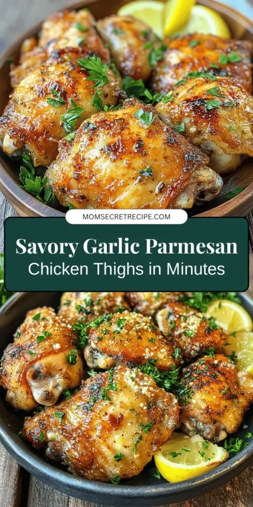 Looking for a delicious and easy chicken dish? Try Garlic Parmesan Chicken Thighs! This flavor-packed recipe combines juicy chicken thighs marinated in garlic, Parmesan cheese, and aromatic herbs for a meal that’s sure to impress. Perfect for family dinners or entertaining guests, it cooks beautifully in an air fryer or oven, ensuring crispiness and juiciness. Discover why this dish will become a staple in your kitchen! #GarlicParmesan #ChickenThighs #EasyRecipes #DinnerIdeas #AirFryerCooking