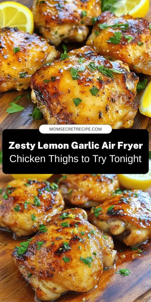 Discover the ultimate dinner recipe with these Lemon Garlic Air Fryer Boneless Chicken Thighs. This dish combines the zesty brightness of fresh lemon and savory garlic, delivering a juicy, flavorful meal that's quick and easy to prepare. Perfect for health-conscious eaters, this air-fried delight offers crispy texture with less oil. Serve it over greens or alongside roasted veggies for a wholesome feast! #AirFryerRecipes #HealthyEating #ChickenThighs #CitrusDelight #EasyDinnerIdeas