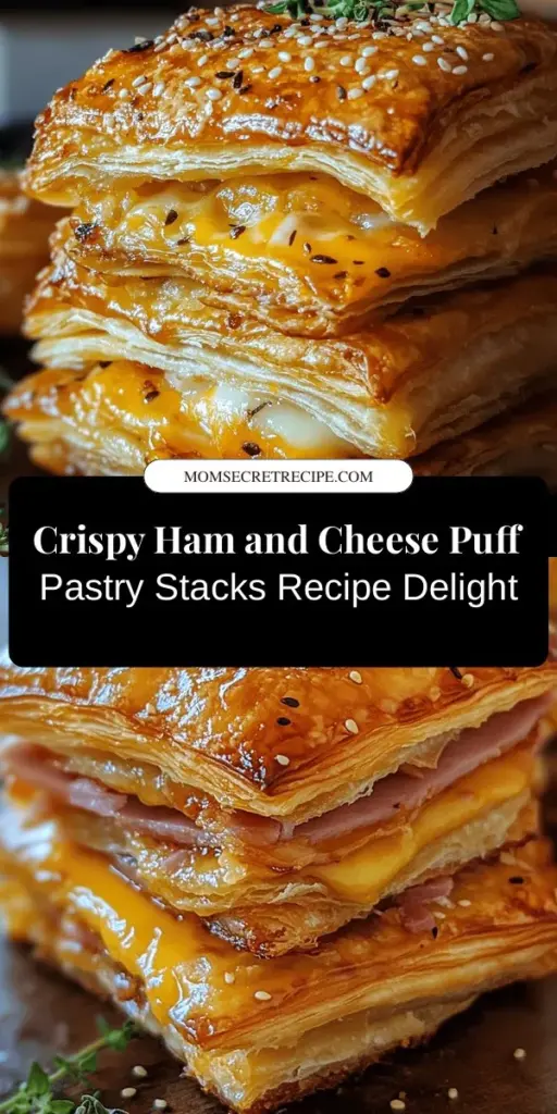 Indulge in the delightful flavors of Crispy Ham & Cheese Puff Pastry Stacks! Perfect for appetizers or a cozy snack, these flaky treats combine savory ham and gooey cheese for a mouthwatering experience. With simple ingredients and easy steps, you can impress your guests or enjoy them any time. Get creative with different cheeses and herbs for a personalized twist. Dive into this delicious recipe and make your gatherings unforgettable! #PuffPastry #HamAndCheese #Appetizers #CookingInspiration #Foodie