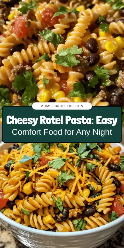 Indulge in the comforting flavors of Cheesy Rotel Pasta with Ground Beef! This delightful recipe combines rich cheddar cheese, zesty Rotel tomatoes, and nutritious beans and corn to create a quick yet satisfying meal. Perfect for busy weeknights or gatherings, it's a hit with both kids and adults. Discover the ingredients, preparation steps, and tips to make this cheesy dish a family favorite. Try it out today! #CheesyPasta #ComfortFood #EasyRecipes #RotelPasta #FamilyDinner #GroundBeefRecipes #YummyFood