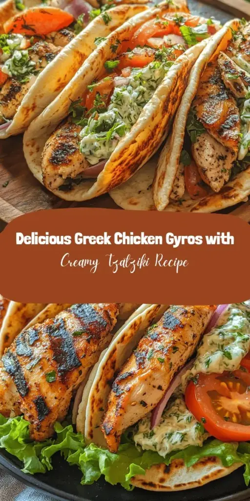 Bring the flavors of Greece to your kitchen with these delicious Greek Chicken Gyros featuring a creamy Cucumber Tzatziki. This dish combines marinated chicken thighs, fresh veggies, and a tangy sauce wrapped in warm pita bread for a satisfying and nutritious meal. Perfect for any occasion, it's a culinary adventure you won't want to miss. Try it today and discover the joy of homemade gyros! #GreekGyros #CucumberTzatziki #HealthyEating #MediterraneanDiet #HomemadeDeliciousness