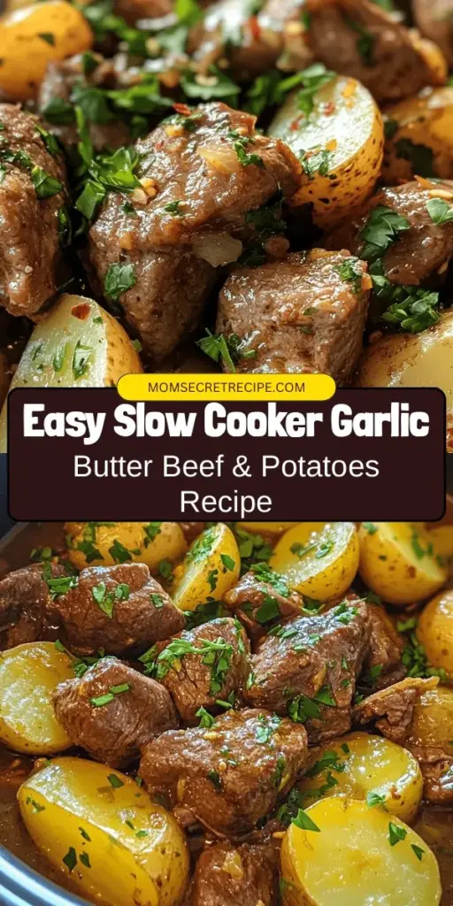 Discover the ultimate comfort food with Slow Cooker Garlic Butter Beef Bites & Potatoes! This easy recipe combines tender beef sirloin and creamy baby potatoes, all simmered in a rich garlic butter sauce that infuses every bite with incredible flavor. Perfect for busy weeknights, just set it and let the slow cooker do the work while you enjoy your day. A delicious meal awaits! #SlowCookerRecipes #BeefBites #ComfortFood #EasyDinner #GarlicButter #MealPrep #Foodie