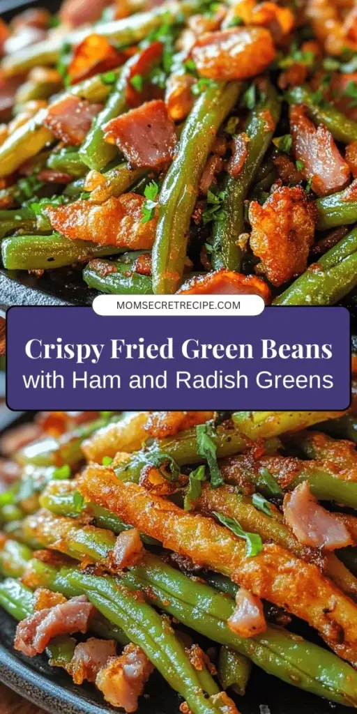 Discover the deliciousness of Crunchy Fried Green Beans with Savory Ham & Spicy Radish Greens! This vibrant dish combines the satisfying crunch of fried green beans with the rich flavor of smoked ham, complemented by peppery radish greens. Perfect as a side or appetizer, it’s nutrient-dense and easy to make at home. Elevate your meal with this delightful medley that’s sure to impress your guests! #FriedGreenBeans #ComfortFood #HealthyEating #Appetizers #SeasonalCooking #Foodie