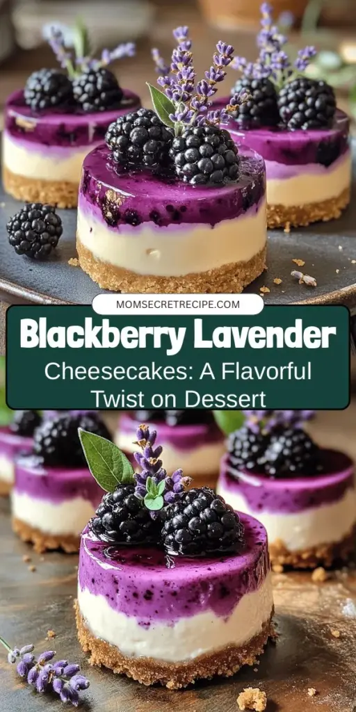 Discover the enchanting flavors of Blackberry Lavender Cheesecakes, a delightful dessert that combines creamy cheesecake with the floral notes of lavender and the sweetness of blackberries. Perfect for any occasion, these mini cheesecakes offer a touch of elegance and a unique taste experience. With simple ingredients and easy preparation, impress your guests with this beautiful treat. Elevate your dessert game today! #Cheesecake #Dessert #Baking #Blackberry #Lavender #Foodie #Yummy