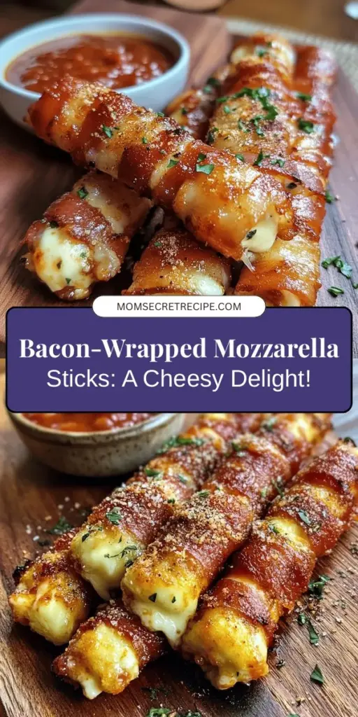 Satisfy your snack cravings with this mouthwatering Bacon-Wrapped Mozzarella Sticks Delight! Perfect for game days or cozy movie nights, these cheesy, crispy bites offer the ultimate comfort food experience. Simple to prepare and fun to dip, they’ll have your guests cheering for more. Get ready to impress with every gooey, savory bite! Check out the full recipe and make them today! #SnackTime #ComfortFood #BaconLovers #Cheese #RecipeIdeas #EasyRecipes #Foodie