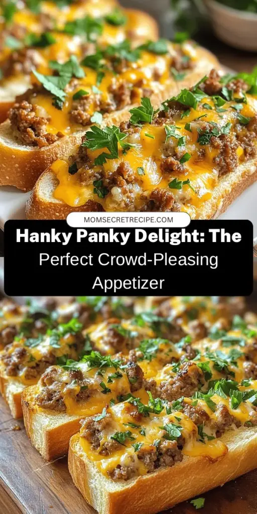 Discover the ultimate crowd-pleaser with Hanky Panky Delight, a flavorful appetizer perfect for any occasion! This savory dish combines spicy Italian sausage, ground beef, creamy cheeses, and aromatic spices, creating a delightful treat that will keep your guests coming back for more. Easy to customize and simple to prepare, it’s a must-have for your next gathering. Elevate your appetizer game with this delicious recipe! #Appetizers #PartyFood #HankyPankyDelight #YummySnack #Foodie #Entertaining #RecipeIdeas #EasyCooking #FlavorfulBites