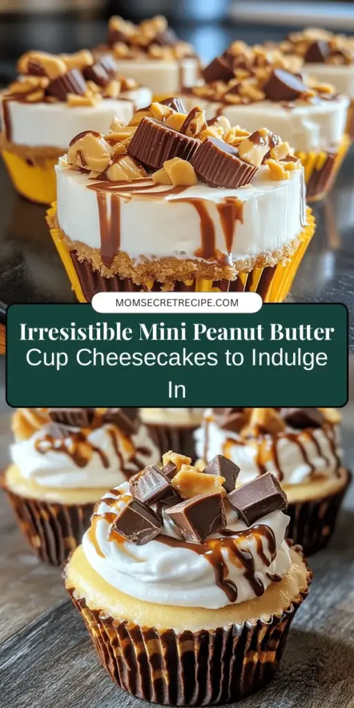 Indulge in a sweet treat with Mini Peanut Butter Cup Cheesecakes! These bite-sized delights feature a creamy peanut butter filling on a crispy graham cracker crust, topped with whipped cream and a mini peanut butter cup. Perfect for any occasion, they bring a delightful balance of flavors and textures. Follow this easy recipe to create a dessert that will impress at your next gathering! #Dessert #Cheesecake #Baking #PeanutButter #MiniTreats #Indulgence #SweetTooth