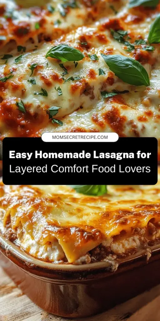 Dive into the delicious world of homemade lasagna with our easy recipe, Layered Love: Easy Homemade Lasagna. This classic dish features rich layers of pasta, savory meat sauce, creamy ricotta, and gooey cheese — perfect for family dinners or gatherings. Experience the joy of cooking from scratch, and create lasting memories around the table. Gather your ingredients and let the layering begin for a meal everyone will crave! #Lasagna #Homemade #ComfortFood #ItalianCuisine #FamilyRecipes #Yummy #CookingMadeEasy