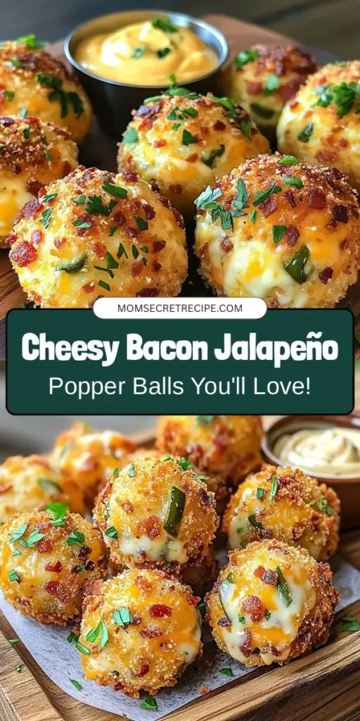 Indulge in the deliciousness of Bacon Jalapeño Popper Cheese Balls! These crispy, golden bites hold a creamy center filled with sharp cheddar, pepper jack, crispy bacon, and a spicy kick from jalapeños. Perfect for game day or any gathering, they're versatile and irresistibly flavorful. Serve them with your favorite dipping sauces for an unforgettable appetizer that will keep everyone coming back for more! #Appetizers #CheeseBalls #PartyFood #Bacon #Jalapenos #SnackTime #GameDayFood #DeliciousRecipes