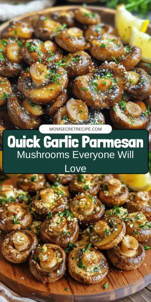 Looking for a delicious and easy side dish? Try these irresistible Garlic Parmesan Mushrooms! With buttery flavors, aromatic garlic, and nutty Parmesan, this recipe is perfect for weeknight dinners, special occasions, or as a tasty appetizer. Packed with nutrients and bursting with flavor, these mushrooms will elevate any meal. Discover the simple steps to create this savory delight today! #GarlicMushrooms #Parmesan #EasyRecipes #HealthyEating #VegetarianCooking #MushroomLovers