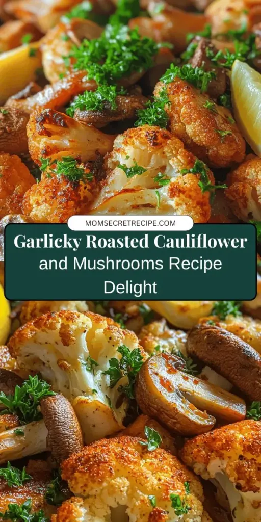 Elevate your meals with this delicious Garlicky Roasted Cauliflower and Mushrooms recipe! This simple yet flavorful dish combines the earthy notes of cremini mushrooms with the sweetness of roasted cauliflower, all enhanced by aromatic garlic and spices. Perfect as a side or a light main, this dish is sure to impress. Try it today for a healthy and satisfying option! #RoastedVegetables #HealthyEating #Cauliflower #Mushrooms #EasyRecipes #Vegetarian #CulinaryDelight