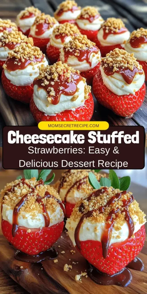 Looking for a simple yet impressive dessert? Try these delightful cheesecake stuffed strawberries! Juicy strawberries filled with creamy cheesecake make a perfect combination for any occasion. They're easy to make, visually stunning, and offer a delicious explosion of flavors. Serve them at parties or enjoy them as a sweet treat at home. Discover how to create this tasty dessert today! #DessertIdeas #CheesecakeStuffedStrawberries #EasyRecipes #SweetTooth #PartyRecipes #YummyTreats #FoodieFun