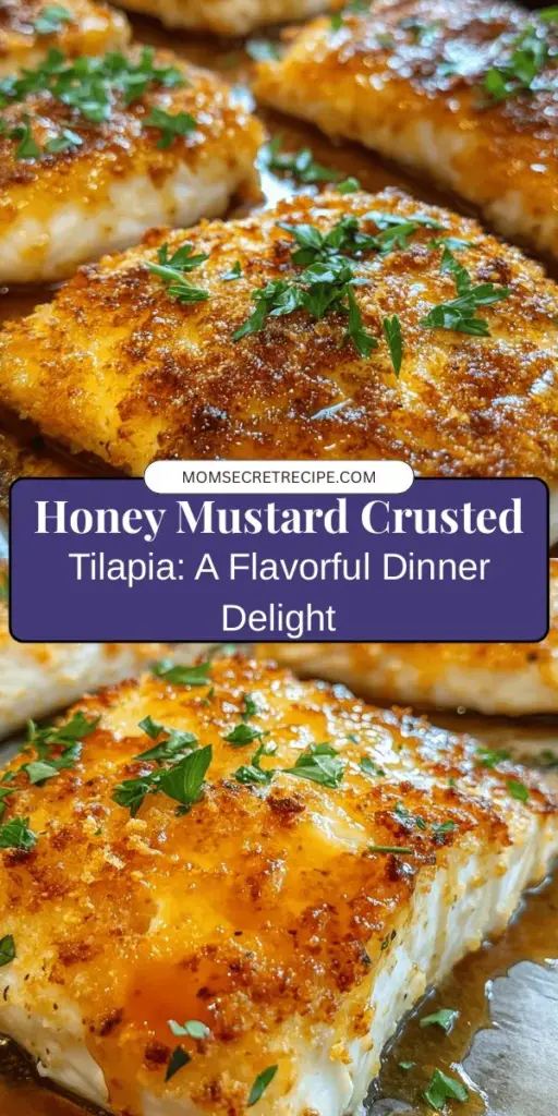 Discover the delicious and healthy Honey Mustard Baked Crusted Tilapia Fillets! This simple recipe combines the mild flavor of tilapia with a sweet and tangy honey mustard crust, creating a delightful dish that’s both satisfying and nutritious. Perfect for busy weeknights, it's a great source of lean protein and essential nutrients. Pair with steamed veggies or rice for a complete meal. Try it today! #Tilapia #HealthyCooking #SeafoodRecipes #HoneyMustard #EasyDinners #SustainableSeafood