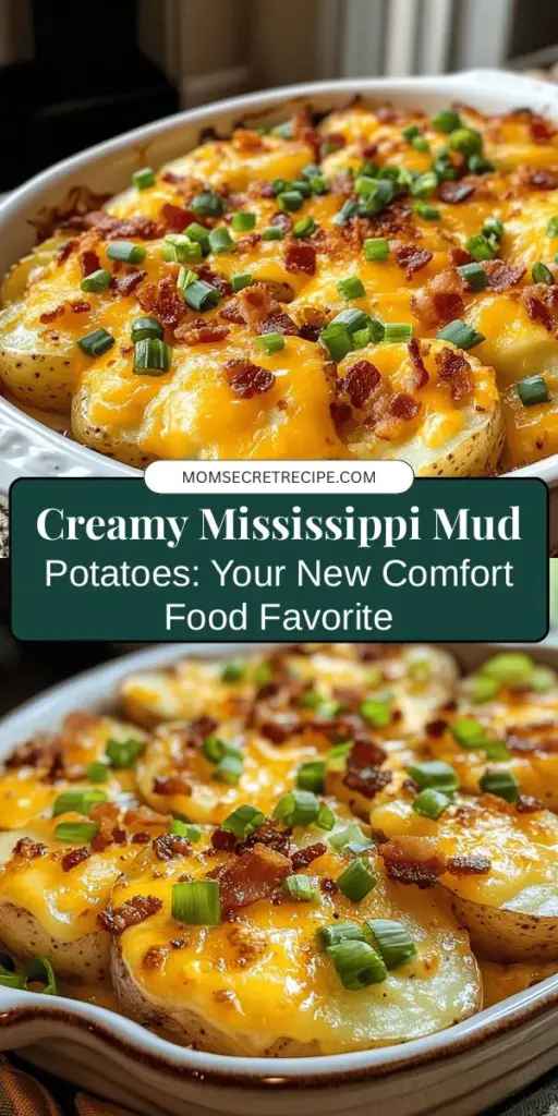 Discover the ultimate comfort food with Mississippi Mud Potatoes! This creamy, cheesy dish combines baby potatoes, rich heavy cream, sharp cheddar cheese, and crispy bacon, creating a delightful blend of flavors and textures that will impress everyone at your table. Perfect for family gatherings or cozy nights in, this recipe is a must-try. Elevate your next meal with a dish that's as satisfying as it is delicious! #ComfortFood #PotatoRecipes #CheesyDelight #SouthernCuisine #FamilyDinner