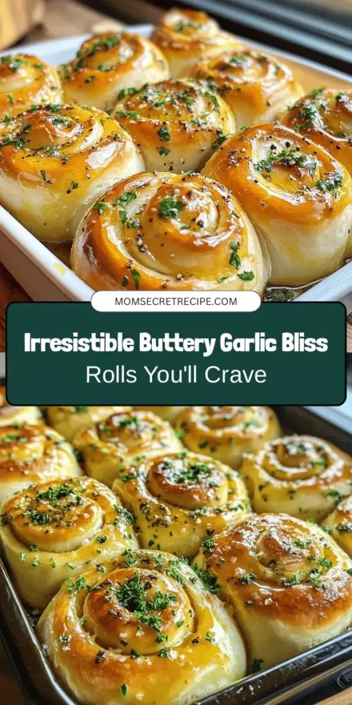 Indulge in the deliciousness of homemade Buttery Garlic Bliss Rolls with this easy-to-follow recipe! These rolls are not just a side dish; they infuse every meal with warmth and flavor from rich butter, aromatic garlic, and fresh herbs. They're soft, fluffy, and perfect for soaking up soups or accompanying your favorite entrees. Elevate your dining experience today and enjoy the joy of baking from scratch! #ButteryGarlicBlissRolls #Baking #HomemadeBread #ComfortFood #Recipe #Deliciousness #GarlicLovers