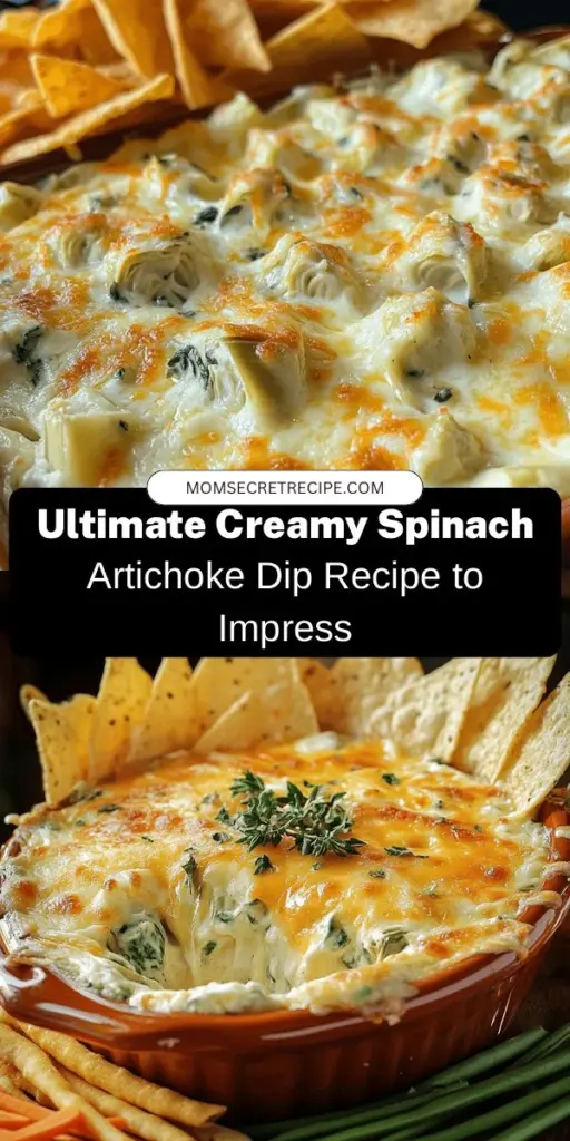 Indulge in the ultimate crowd-pleaser with this creamy spinach artichoke cheese dip! Perfect for any gathering, this flavorful dip combines rich cream cheese, tangy sour cream, and two types of cheese for a deliciously smooth texture. Packed with nutrient-rich spinach and artichokes, it’s not only tasty but also offers some health benefits. Serve it warm with tortilla chips, pita, or veggies for an unforgettable appetizer. #SpinachArtichokeDip #Appetizers #PartyFood #CheeseDip #ComfortFood #HealthyEating