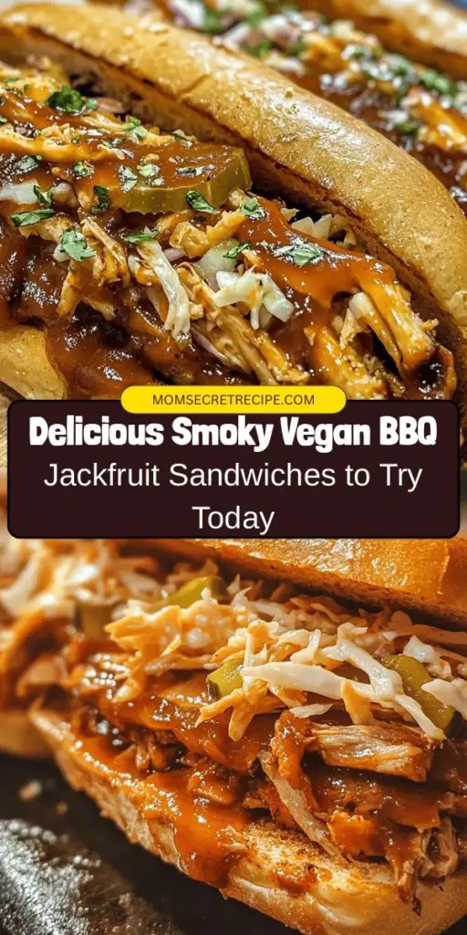 Discover the mouthwatering flavors of Smoky Vegan BBQ Jackfruit Sandwiches, a perfect plant-based alternative for BBQ lovers! This easy recipe showcases young green jackfruit that mimics pulled pork, combined with smoky spices and tangy BBQ sauce for an unforgettable meal. Whether for a cozy dinner or a summer gathering, these sandwiches will satisfy everyone at the table. Try it today and enjoy a delicious, nutritious bite! #VeganBBQ #Jackfruit #PlantBased #BBQSandwiches #MeatlessMeals