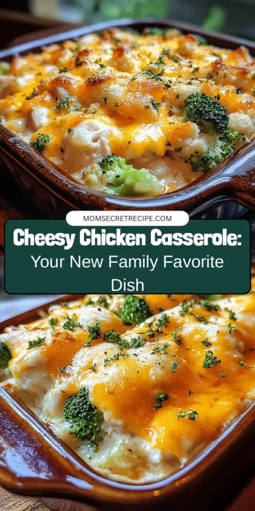 Discover the heartwarming goodness of Cheesy Chicken Delight Casserole! This comforting dish combines tender chicken, vibrant veggies, and a creamy cheese sauce, perfect for family dinners or potlucks. Follow our step-by-step guide to create this satisfying meal that’s as easy to make as it is delicious. With tips to elevate your casserole, it’s sure to become a household favorite! #CheesyChicken #CasseroleRecipes #ComfortFood #MealPrep #FamilyDinner #DeliciousDinner