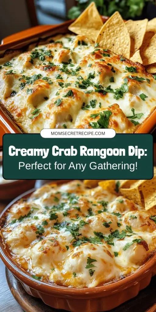 Indulge in the rich, creamy flavors of Creamy Crab Rangoon Dip, a modern twist on the classic appetizer! This decadent dip combines cream cheese, lump crab meat, and savory seasonings for a delightful snack that's perfect for any occasion. Whether you're hosting a party or enjoying a cozy night in, this dish is easy to prepare and absolutely delicious. Serve with chips, crackers, or veggies for a crowd-pleaser! #CrabRangoonDip #Appetizer #PartyFood #SeafoodDip #DeliciousRecipes