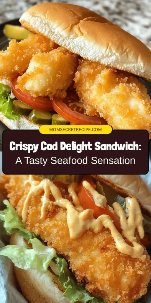 Dive into the delicious world of seafood with the Crispy Cod Delight Sandwich! This easy-to-make recipe features flaky, perfectly fried cod fillets nestled in a toasted brioche bun, layered with fresh greens and your choice of condiments. Packed with nutritional benefits, cod is not only tasty but healthy too! Elevate your lunch or dinner with this mouthwatering sandwich that’s sure to impress. #CrispyCod #SeafoodSandwich #Yummy #HealthyEating #Foodie #Recipes #Cooking