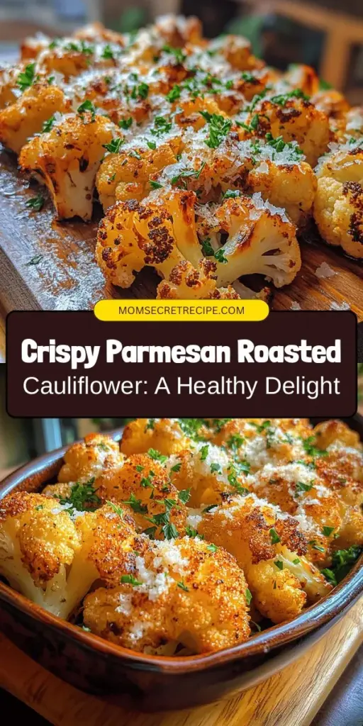 Discover the deliciousness of Crispy Parmesan Roasted Cauliflower, a healthy and flavorful dish that's perfect for weeknight dinners or gatherings. With its crunchy exterior and tender florets, this recipe elevates cauliflower into a cheesy delight loved by everyone. Plus, it’s simple to make with easily accessible ingredients! Serve it as a side or appetizer and watch it disappear. #CrispyCauliflower #HealthyEating #Parmesan #VegetableRecipes #CookingAtHome #GlutenFree #HealthySnacks