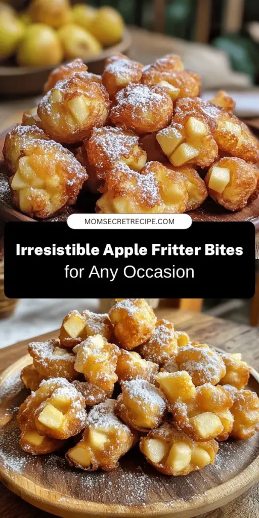 Indulge in the sweet comfort of Apple Fritter Bites Delight! These bite-sized treats are crispy on the outside and packed with tender apples and warm spices on the inside. Perfect for cozy nights or festive gatherings, this simple recipe makes it easy to create a delicious dessert that everyone will love. Plus, dusted with powdered sugar, they become an irresistible delight! Try them today! #AppleFritters #BiteSizedTreats #DessertLovers #BakingRecipes #HomemadeGoodness