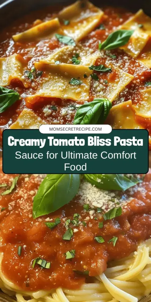 Discover the ultimate comfort dish with Creamy Tomato Bliss Pasta Sauce! This rich and creamy sauce combines the vibrant flavors of ripe tomatoes, cream cheese, and aromatic herbs, making it perfect for any pasta type. Whether you’re hosting a festive dinner or enjoying a cozy weeknight meal, this sauce elevates your culinary experience. Get ready to twirl your fork in deliciousness. #PastaSauce #CreamyTomato #CookingDelight #HomeCooked #ComfortFood