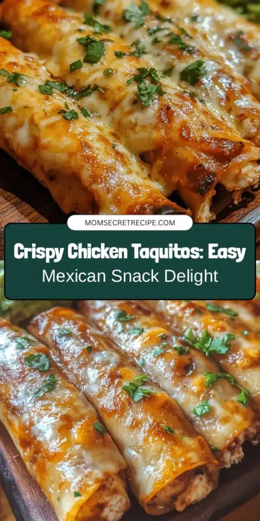 Discover the deliciousness of homemade crispy chicken taquitos! This flavorful Mexican dish features rolled tortillas filled with seasoned chicken, cheese, and spices, creating the perfect crunch. Easy to customize, they make a great snack, appetizer, or meal for any occasion. Dive into the simplicity of preparing these delights and enjoy the warm, inviting aromas from your kitchen. Perfect for family gatherings or cozy dinners. #ChickenTaquitos #MexicanCuisine #ComfortFood #HomemadeDelights #CookingTips