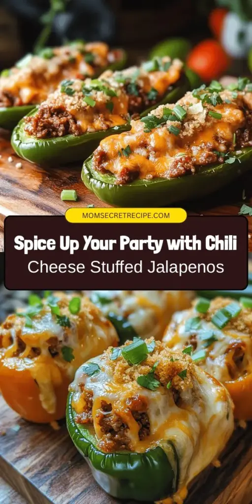 Get ready to spice up your gatherings with Fiery Delight: Chili Cheese Stuffed Jalapenos! This delicious appetizer combines the vibrant heat of jalapenos with a creamy cheese filling, perfect for any palate. Whether you're hosting a party or enjoying a snack, these stuffed peppers are sure to impress. Customize them to your liking, add your favorite spices, and enjoy a mouthwatering crunch in every bite! #Appetizers #SpicyFood #Jalapenos #ComfortFood #SnackIdeas #HomeCooking