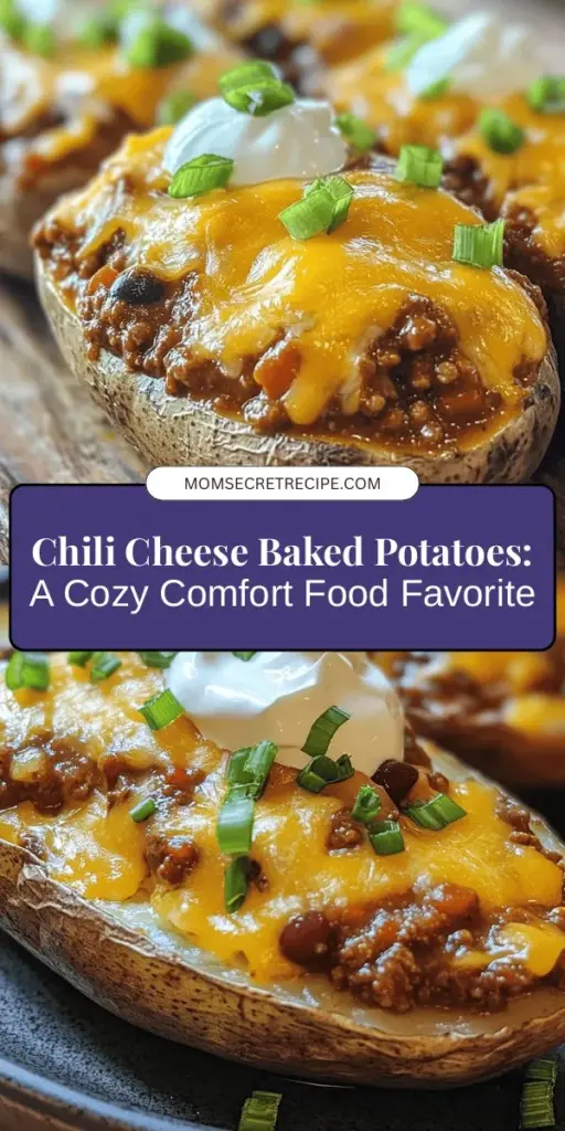 Discover the ultimate comfort food with Chili Cheese Baked Potatoes! This hearty dish pairs fluffy russet potatoes with spicy chili and gooey cheese, perfect for any occasion. Easy to customize with toppings like sour cream, green onions, and olives, it’s a satisfying meal that warms both body and soul. Ideal for family dinners, game day, or casual gatherings. Dive into this delicious recipe today! #ChiliCheeseBakedPotatoes #ComfortFood #BakedPotatoes #Foodie #DinnerIdeas #RecipeShare