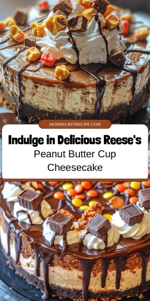 Treat yourself to an indulgent dessert with this mouth-watering Reese's Peanut Butter Cup Cheesecake recipe! Featuring a rich cream cheese filling, creamy peanut butter, and a scrumptious chocolate graham cracker crust, this cheesecake is a chocolate peanut butter lover's dream. Perfect for holidays, birthdays, or casual gatherings, it’s a delightful treat that everyone will adore. Dive into the creamy goodness and impress your guests! #Cheesecake #DessertRecipe #Reeses #BakingJoy #SweetTreats #Foodie