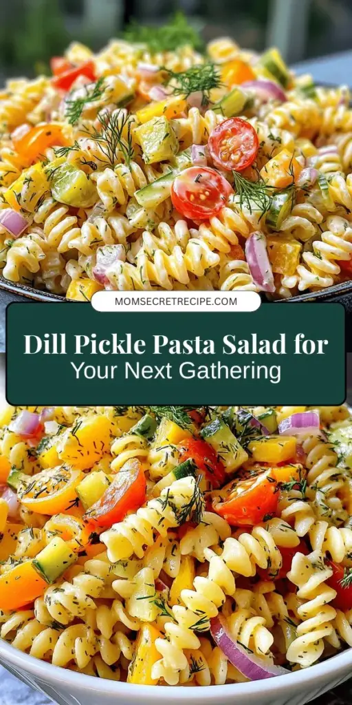 Looking for a new twist on a classic favorite? This refreshing Dill Pickle Pasta Salad is perfect for any occasion! Bursting with tangy flavor from dill pickles, creamy dressing, and fresh vegetables, this salad is a delightful accompaniment to any meal. Easy to prepare, it's great for picnics, potlucks, or barbecues. Discover how to make this delicious dish that’s sure to impress your guests. #DillPicklePastaSalad #PastaSalad #SideDish #HealthyRecipes #SummerEats