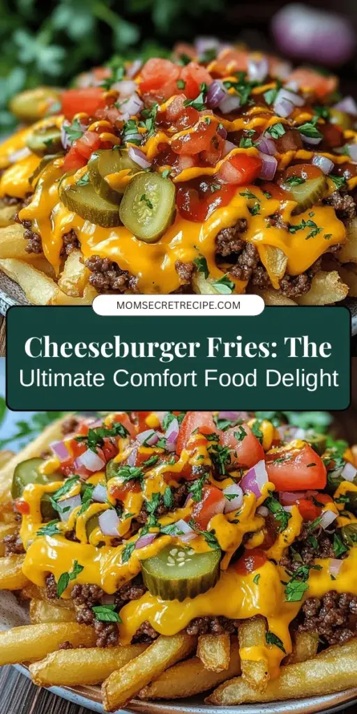 Indulge in the ultimate comfort food with Cheeseburger Fries! This delicious fusion dish combines crispy fries with seasoned ground beef, gooey melted cheese, and your favorite burger toppings for a flavorful experience that everyone will love. Perfect for gatherings or family dinners, these customizable fries can adapt to any taste. Elevate your snack game and enjoy this hearty meal that brings friends and family together! #CheeseburgerFries #ComfortFood #FoodieFun #DeliciousEats #FusionCuisine #SnackAttack