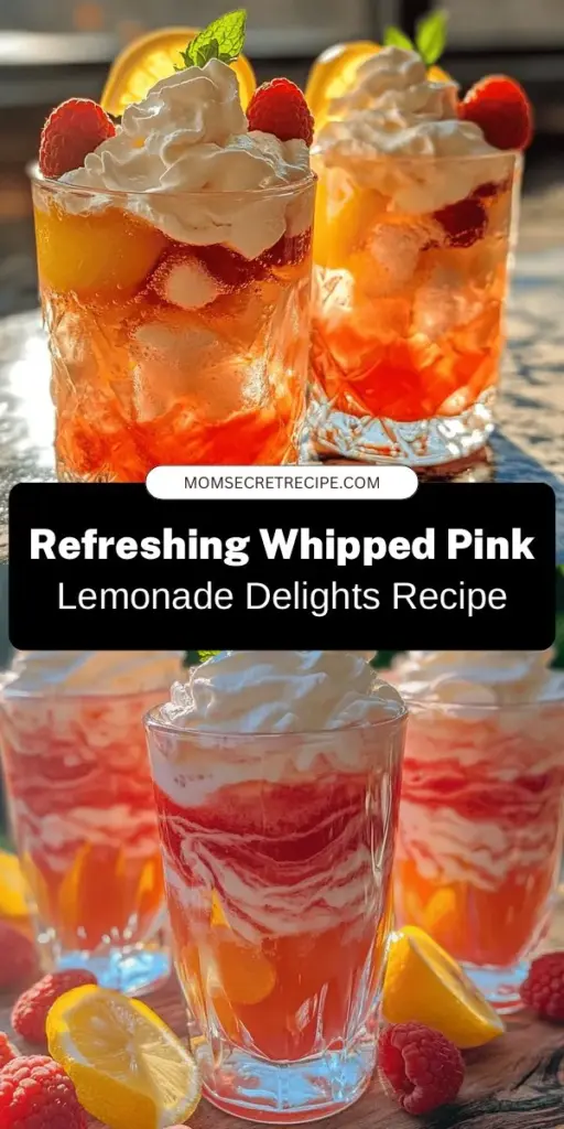 Cool off this summer with Whipped Pink Lemonade Delights! This delightful twist on classic lemonade combines freshly squeezed lemon juice, raspberries, and a luscious whipped cream topping. Perfect for summer parties, picnics, or a cozy day at home, this drink is as delicious as it is beautiful. Quick to prepare, each sip offers a refreshing balance of tartness and sweetness. Try it today! #WhippedPinkLemonade #SummerDrinks #RefreshingTreat #LemonadeRecipe #HomemadeDelight