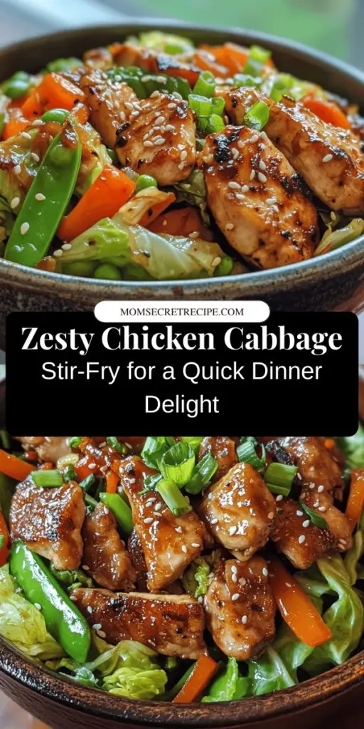 Discover the vibrant flavors of Zesty Chinese Chicken Cabbage Stir-Fry! This quick and nutritious dish combines tender chicken thighs, crunchy cabbage, and colorful veggies, all coated in a savory sauce. Perfect for busy weeknights, it's easy to customize with seasonal ingredients. Enjoy a delicious meal in under 30 minutes that is both satisfying and healthy. Try it tonight and impress your family! #StirFry #ChineseCuisine #HealthyEating #QuickRecipe #DinnerIdeas #CabbageStirFry