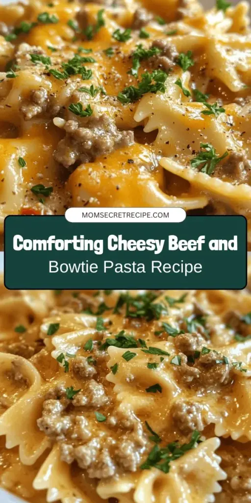 Savor the deliciousness of Cheesy Beef and Bowtie Pasta in Garlic Butter, a comfort food favorite perfect for any occasion! This rich and hearty dish combines tender bowtie pasta, savory ground beef, and a creamy garlic butter sauce enriched with cheddar cheese. It's quick to prepare, making it ideal for busy weeknights or family gatherings. Discover how to make this delectable meal that satisfies both your hunger and taste buds. #CheesyPasta #ComfortFood #FamilyDinner #EasyRecipes #CookingAtHome #BowtiePasta