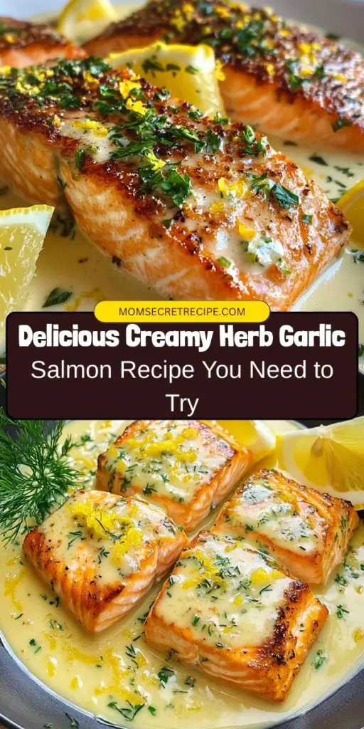 Indulge in a healthy and quick meal with this Creamy Herb Garlic Salmon recipe! Featuring tender salmon fillets topped with a velvety herb-infused sauce, this dish is a culinary delight that’s simple to prepare. Packed with omega-3s, vitamins, and flavor, it’s perfect for both cozy dinners and impressing guests. Serve with veggies or a light salad for a wholesome meal. Get ready to enjoy every bite! #SalmonRecipe #HealthyEating #DinnerIdeas #SeafoodLovers #CookingAtHome #EasyRecipes