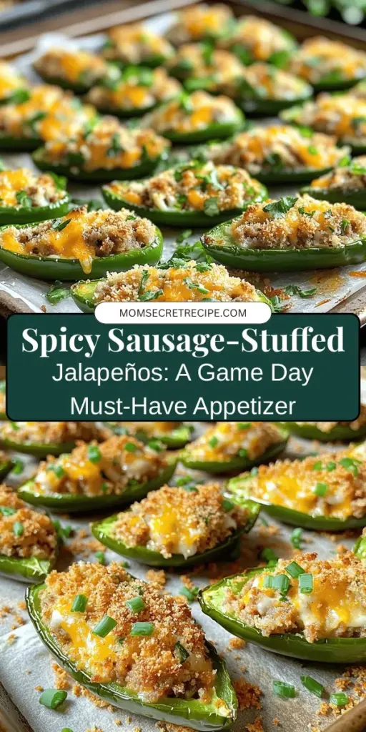 Get ready to impress your guests with these Spicy Sausage-Stuffed Jalapeños! Perfect for game day or as a cozy snack at home, these savory bites combine the heat of fresh jalapeños with the rich flavor of spicy Italian sausage and creamy cheese. Easy to make and packed with flavor, they’re a hit at any gathering. Try this delicious recipe and elevate your appetizer game today! #Foodie #SpicySnacks #Jalapenos #Appetizers #PartyFood #RecipeIdeas