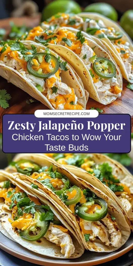 Discover the exciting flavors of Jalapeño Popper Chicken Tacos, a delicious fusion dish that merges Tex-Mex and the creamy indulgence of jalapeño poppers! This easy recipe features succulent chicken, spicy jalapeños, and a cheesy filling, all wrapped in warm tortillas for a satisfying meal that everyone will love. Perfect for gatherings or a fun family dinner, these tacos are sure to impress! #Tacos #JalapeñoPoppers #FusionCuisine #Cooking #ComfortFood #EasyRecipes