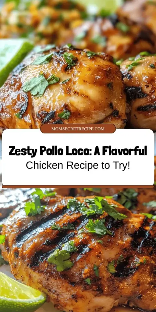 Bring the vibrant flavors of Latin America to your table with this Zesty Homemade Pollo Loco recipe! Bursting with spice and citrus, this marinated chicken is juicy and full of warmth, perfect for family gatherings or a cozy dinner. Easy to make and customizable, you can pair it with tasty sides like cilantro lime rice or grilled veggies. Elevate your cooking tonight with this delicious dish! #PolloLoco #HomemadeRecipes #LatinCuisine #GrilledChicken #FamilyDinner #CookingAtHome #Foodie #FlavorfulMeals