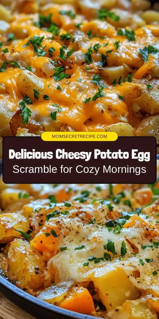 Start your day with a warm and comforting Cheesy Potato Egg Scramble! This hearty breakfast combines crispy potatoes, fluffy eggs, and gooey cheese to create a satisfying meal that's easy to customize. Add your favorite veggies or spice it up with some jalapeños for extra flavor. Perfect for busy mornings or leisurely brunches! Discover the delightful balance of flavors and textures in this scrumptious dish. #Breakfast #CheesyEggs #ComfortFood #BrunchIdeas #PotatoEggScramble